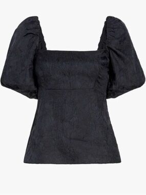 Hill House Square-Neck Puff Sleeve Top in Black